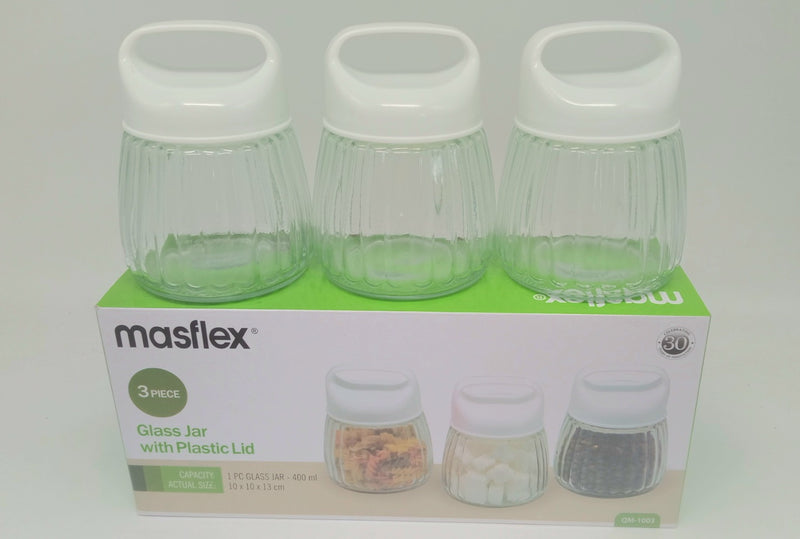 Masflex Jar 3pc (400ml) QM-1003 | Glass Jar with Plastic Lid
