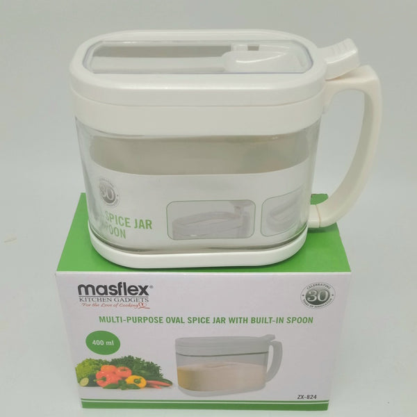 Masflex Spice Jar ZX-824  | Multi-Purpose Oval Spice Jar with Built-In Spoon